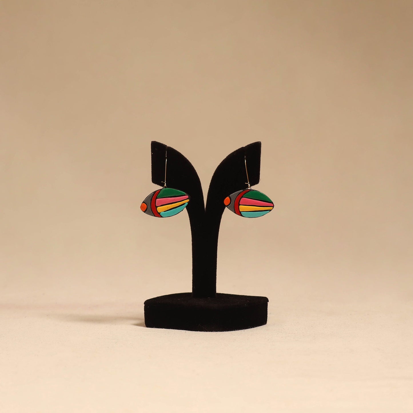 Bishnupur handpainted terracotta earrings 141 - handcrafted