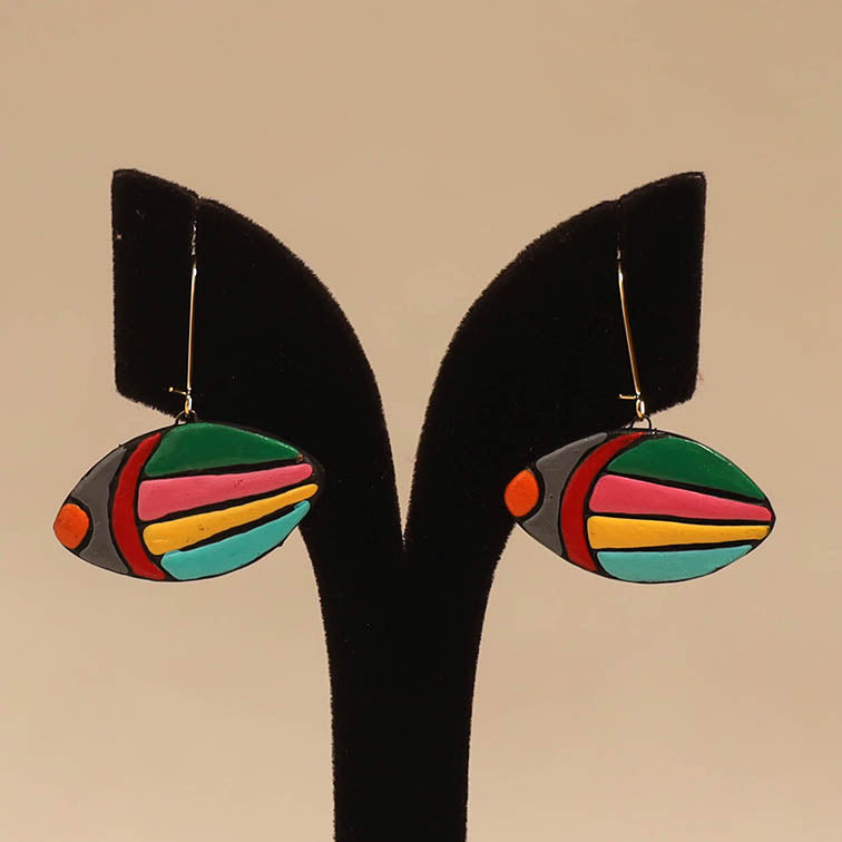 Bishnupur handpainted terracotta earrings 141 - handcrafted