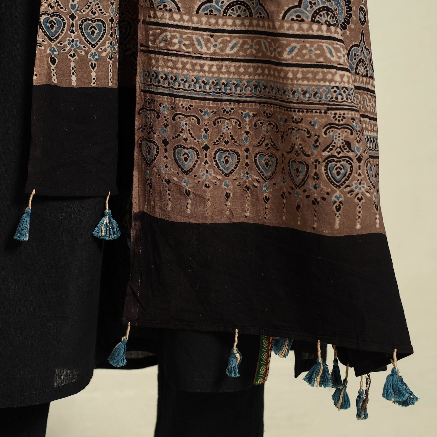 Buy Multicolor Block Print Cotton Ajrakh Dupatta With Tassels