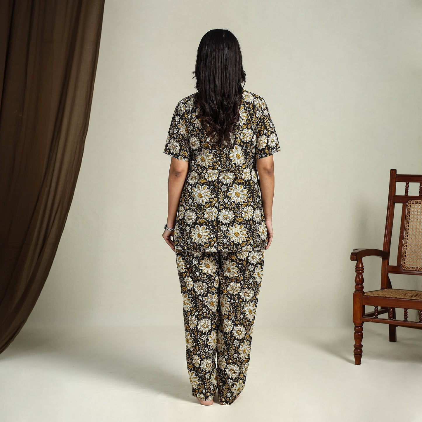 Multicolor Block Print Cotton Bagru Night Suit Set