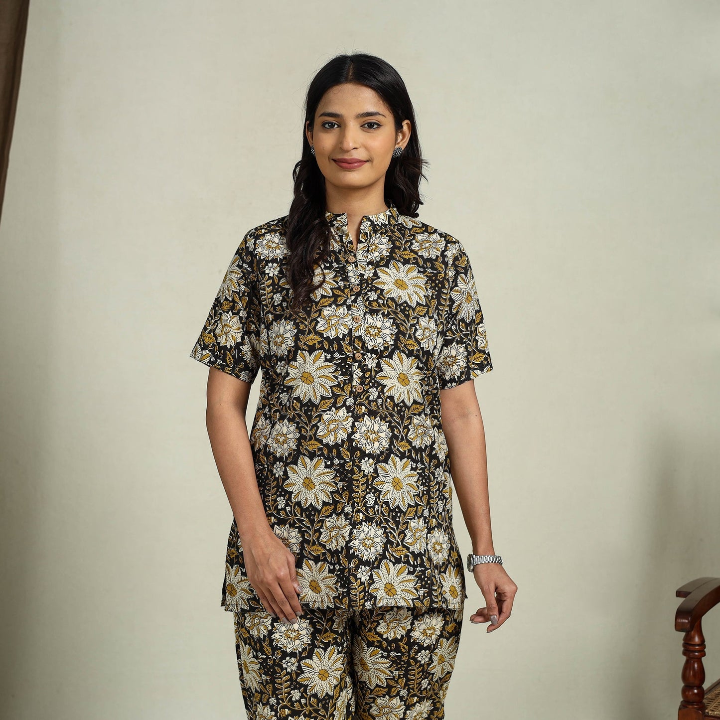 Multicolor Block Print Cotton Bagru Night Suit Set