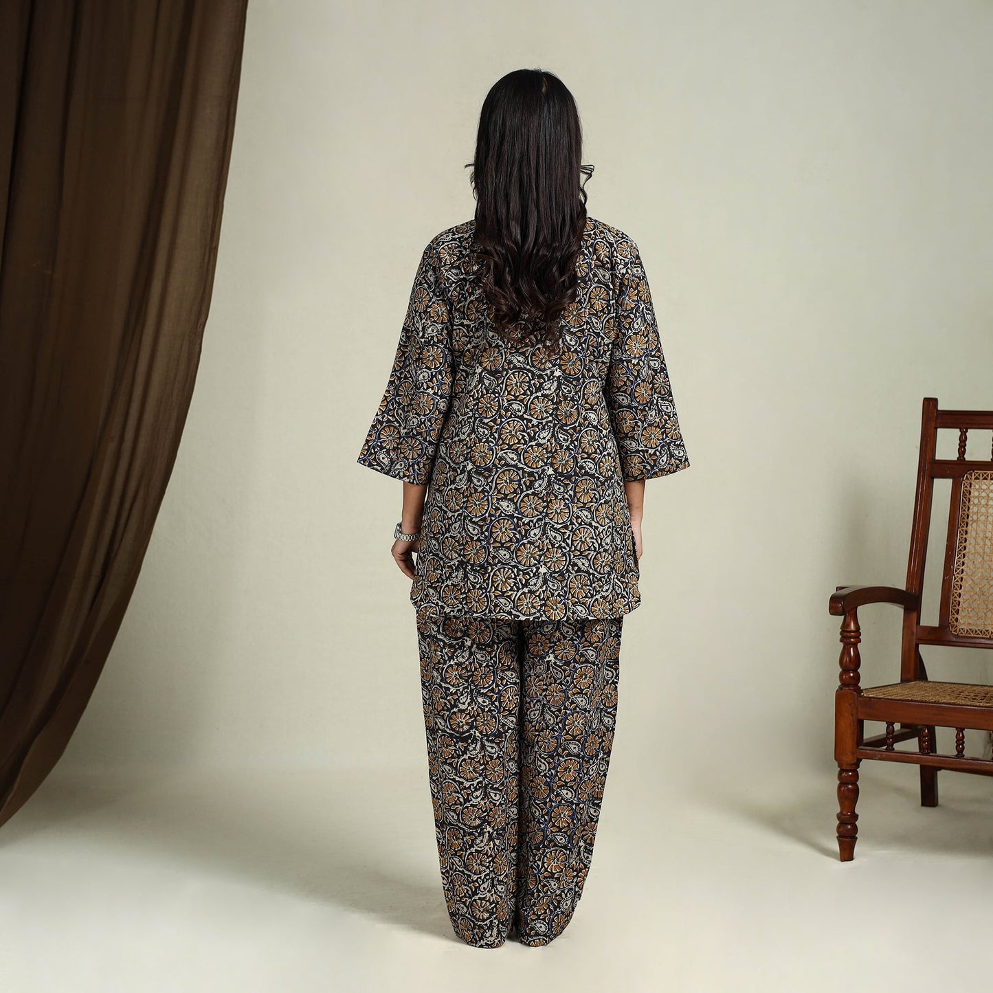 Multicolor Block Print Cotton Bagru Night Suit Set