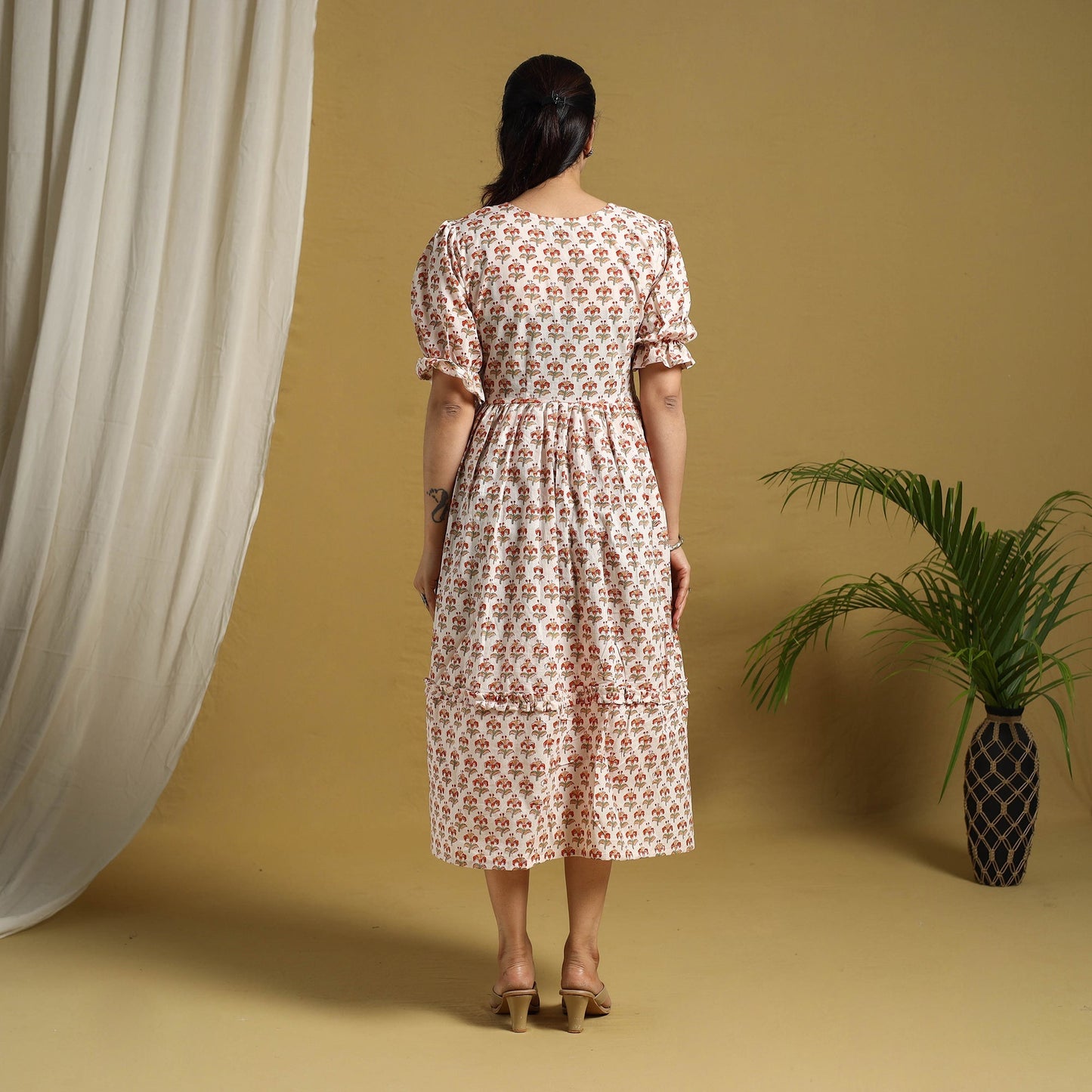 Multicolor Block Print Cotton Frill Sanganeri Dress