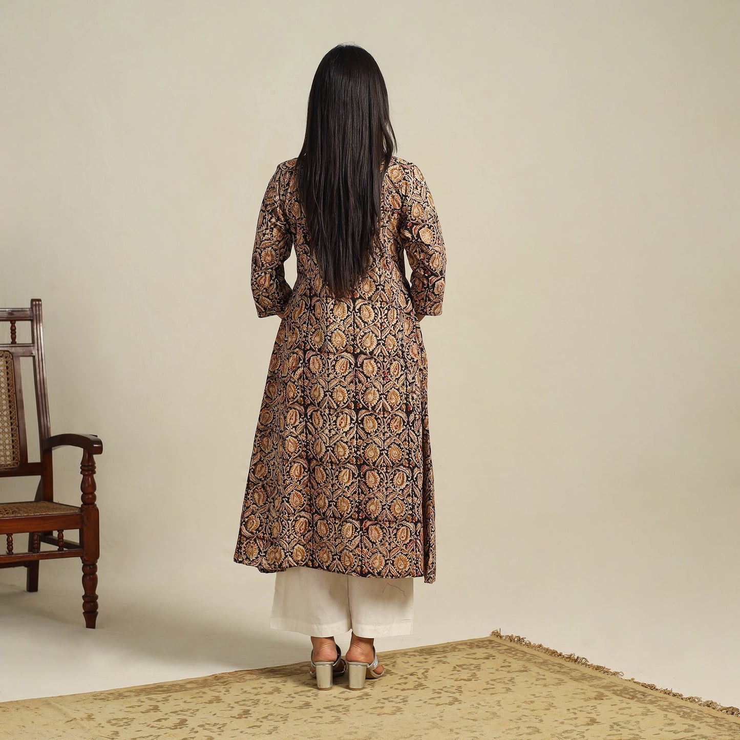 Multicolor Block Print Cotton A-Line Kalamkari Kurta For Women