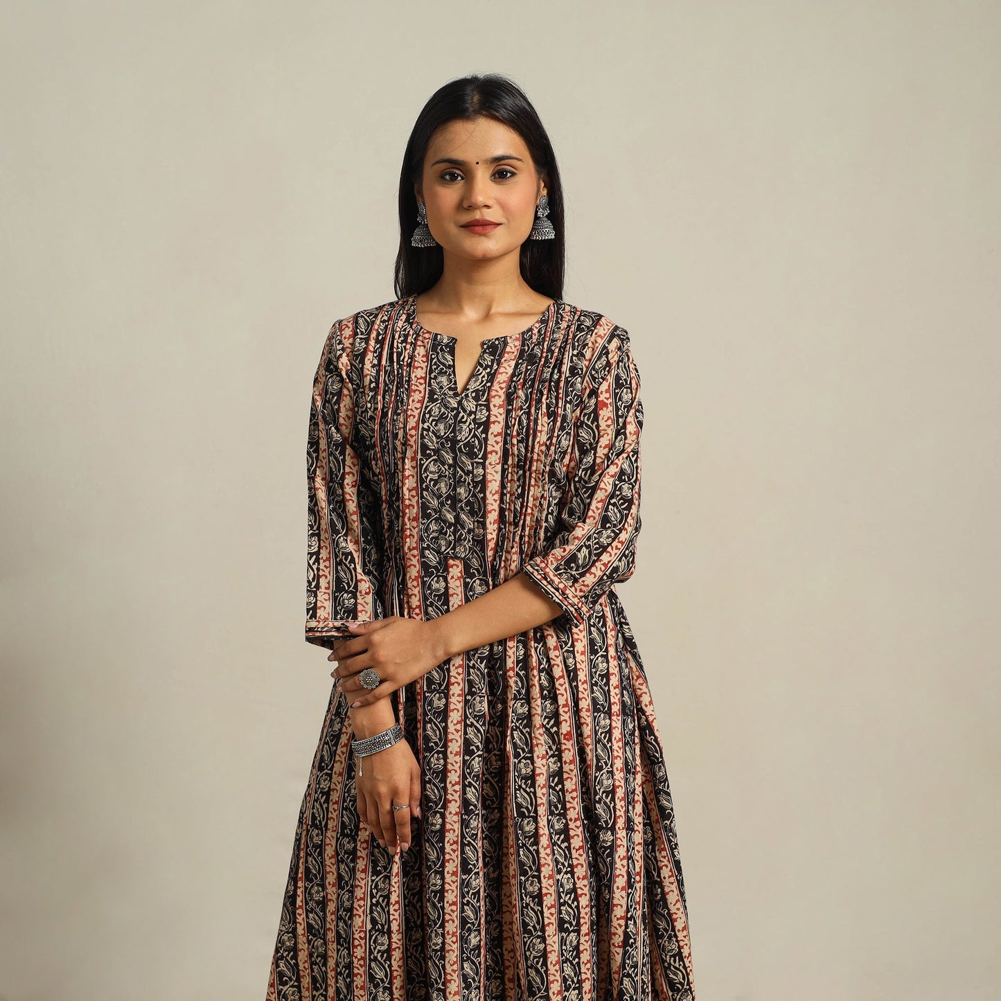 Multicolor Block Print Cotton A-Line Kalamkari Kurta For Women