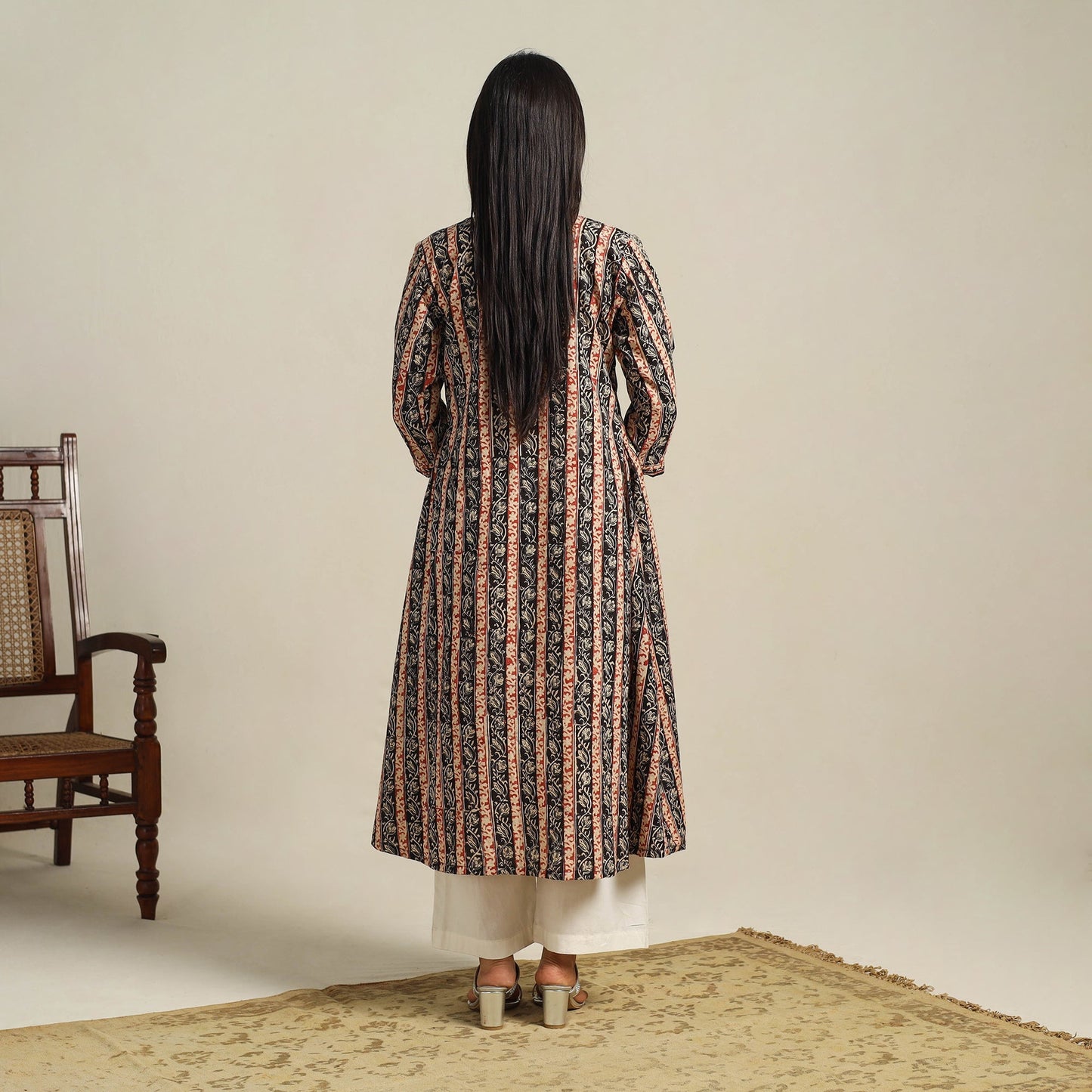 Multicolor Block Print Cotton A-Line Kalamkari Kurta For Women