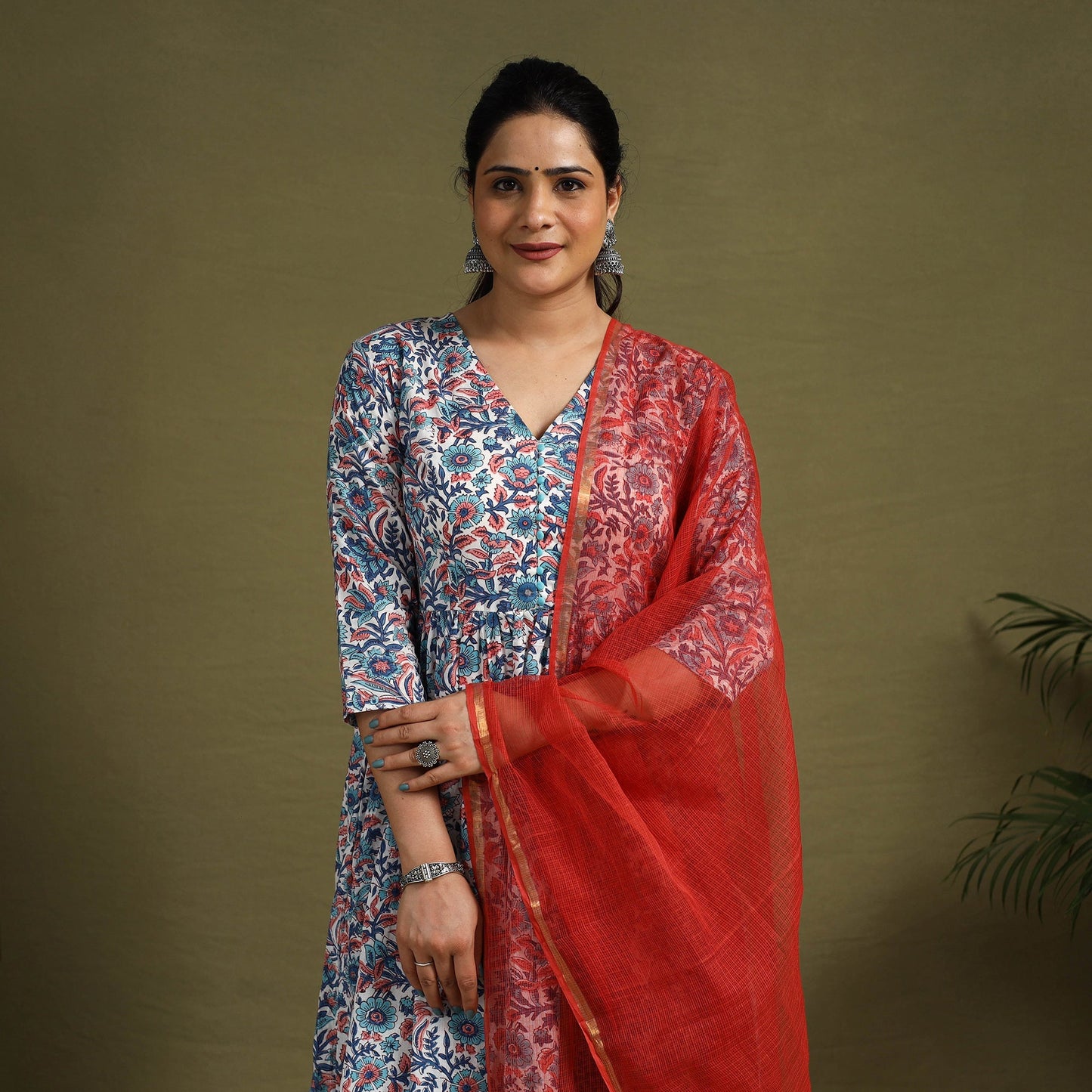 Multicolor Block Print Cotton Sanganeri Kurta Set (Set of 3)