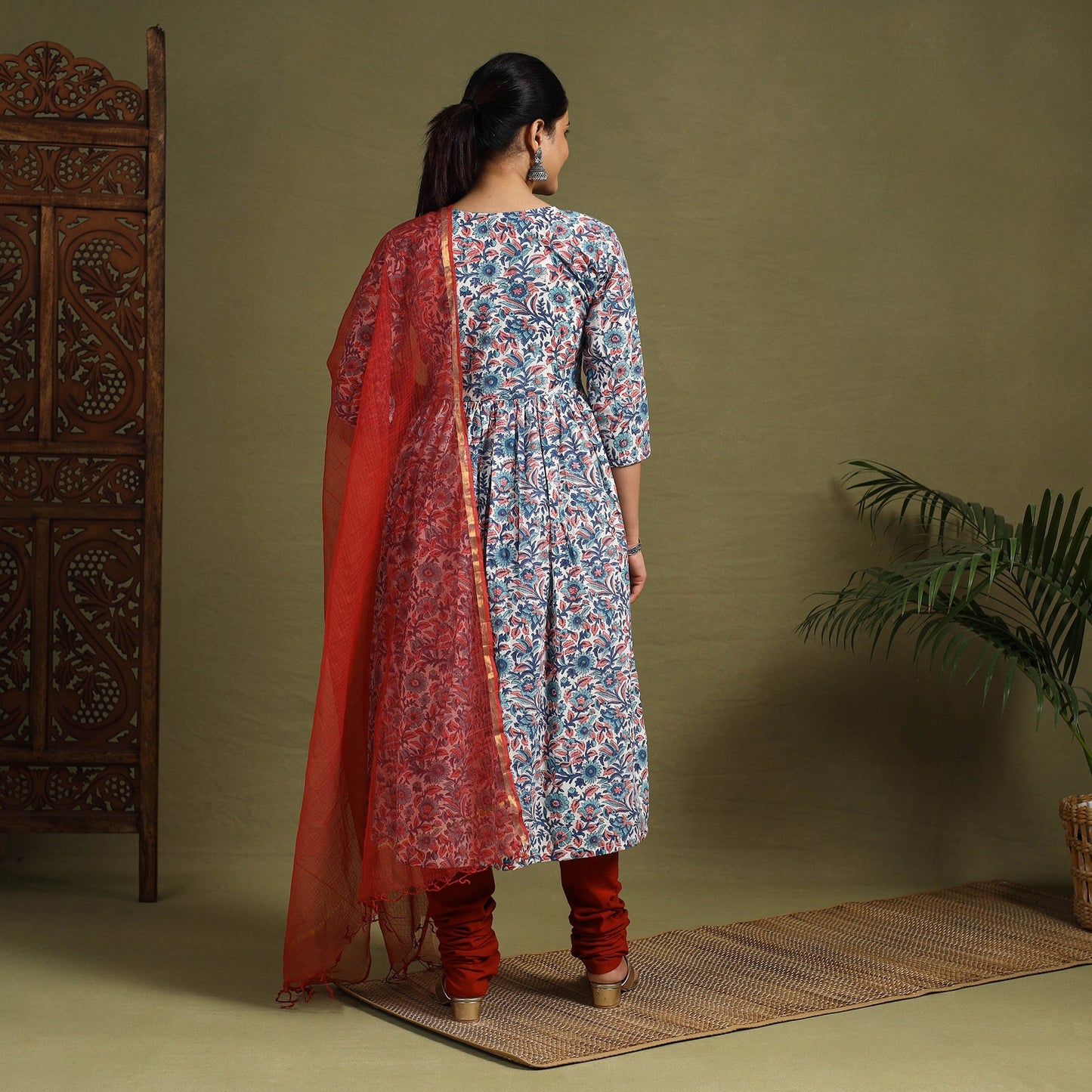 Multicolor Block Print Cotton Sanganeri Kurta Set (Set of 3)
