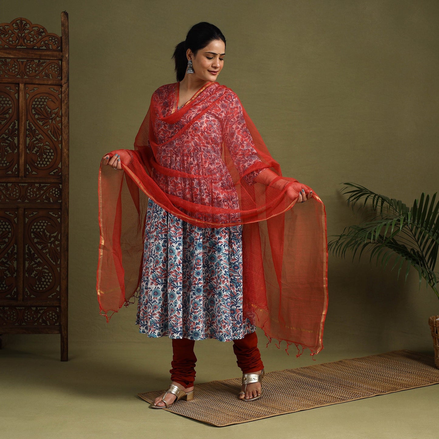 Multicolor Block Print Cotton Sanganeri Kurta Set (Set of 3)
