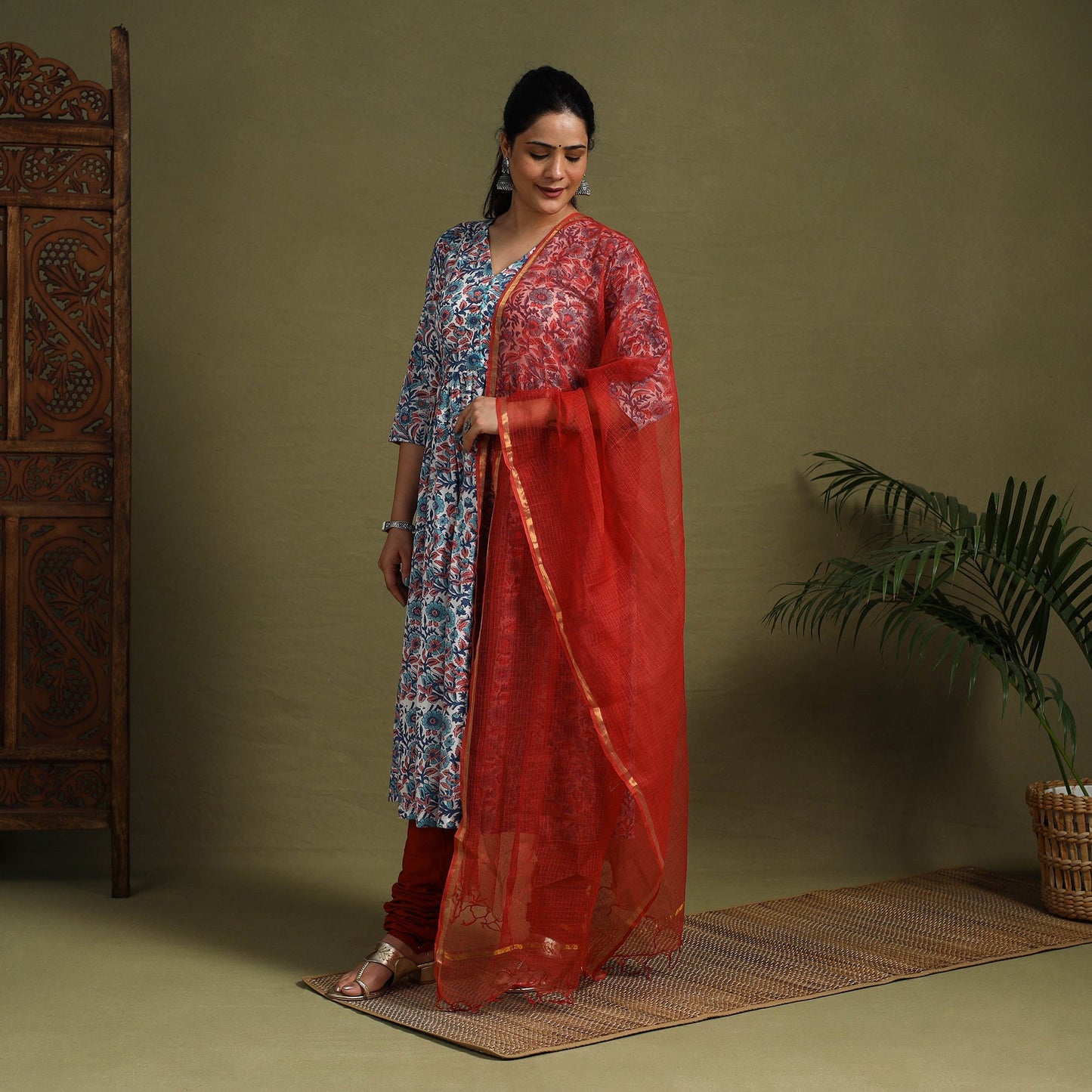 Multicolor Block Print Cotton Sanganeri Kurta Set (Set of 3)
