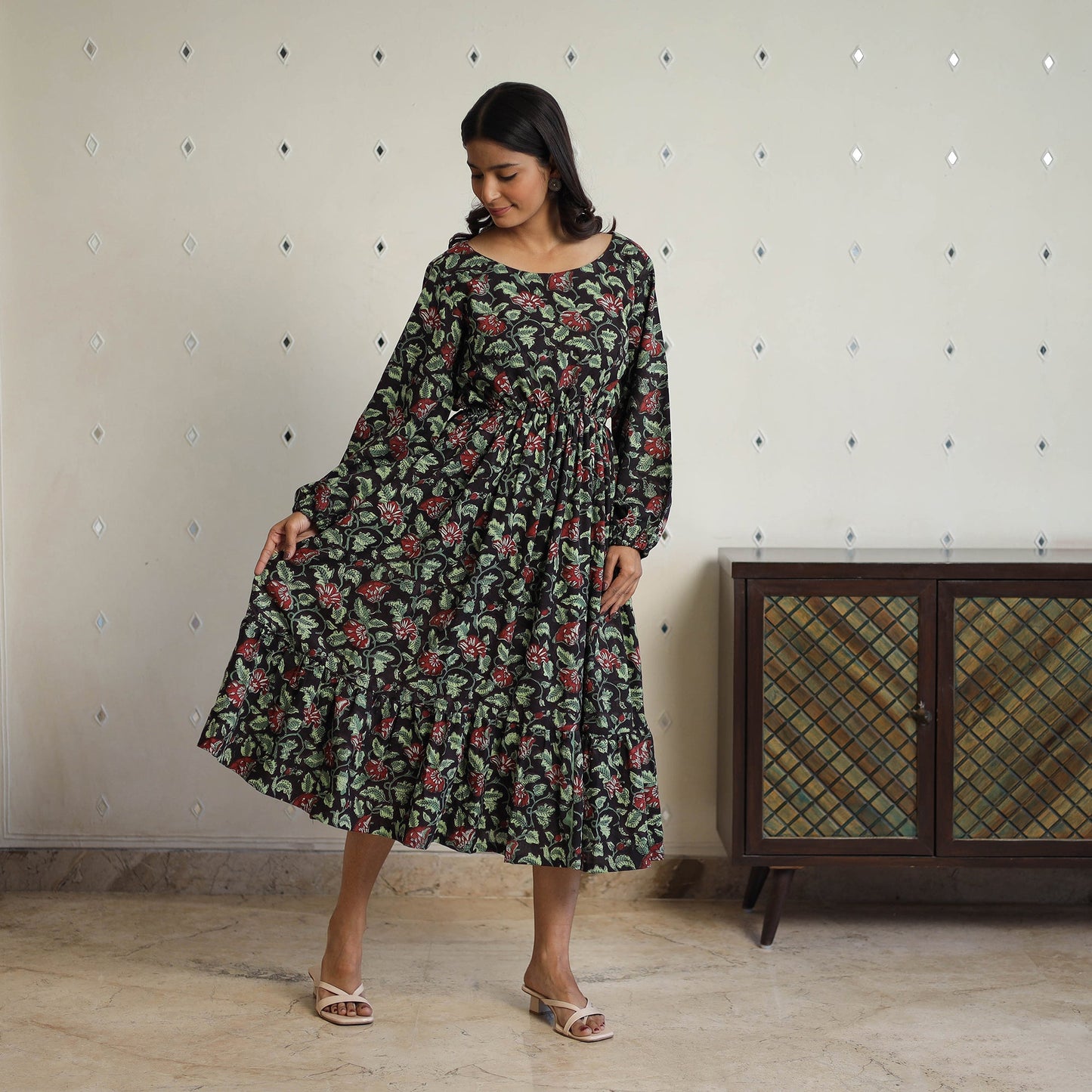 Buy Multicolor Block Printed Cotton Fit & Flare Jahota Dress
