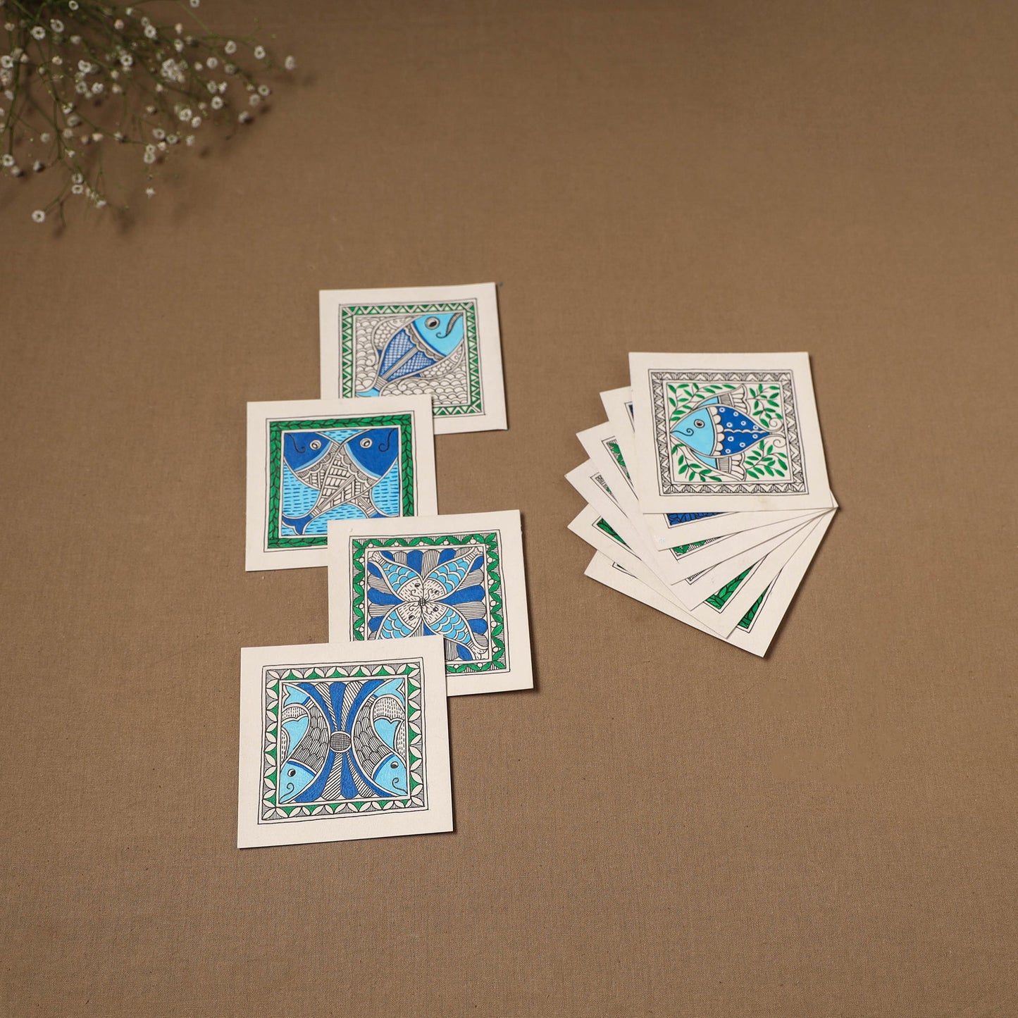 Multicolor - blue - madhubani handpainted wall decor cards