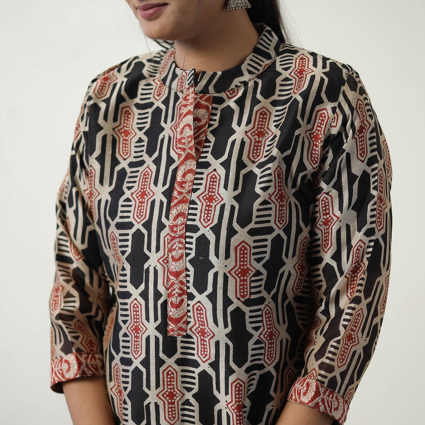 Multicolor Chanderi Silk Hand Block Bagru Print Kurta Set