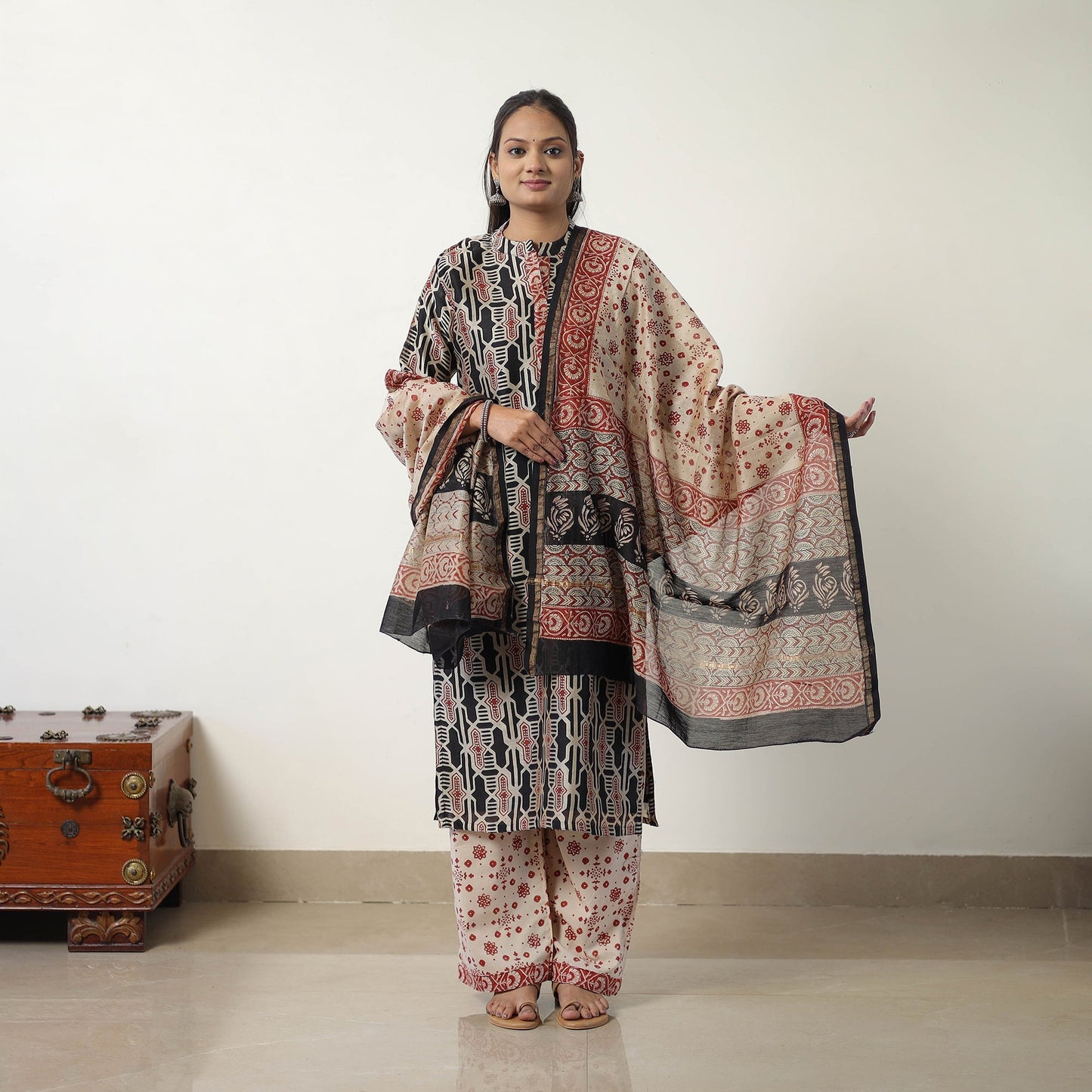 Multicolor Chanderi Silk Hand Block Bagru Print Kurta Set