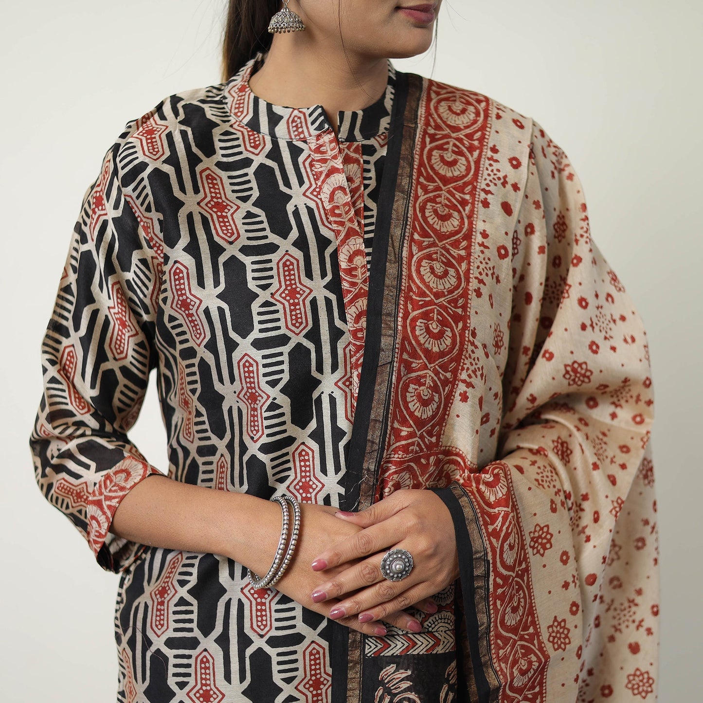 Multicolor Chanderi Silk Hand Block Bagru Print Kurta Set