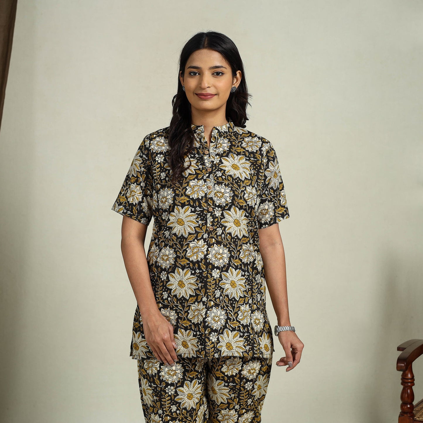 Multicolor Block Print Cotton Bagru Night Suit Set