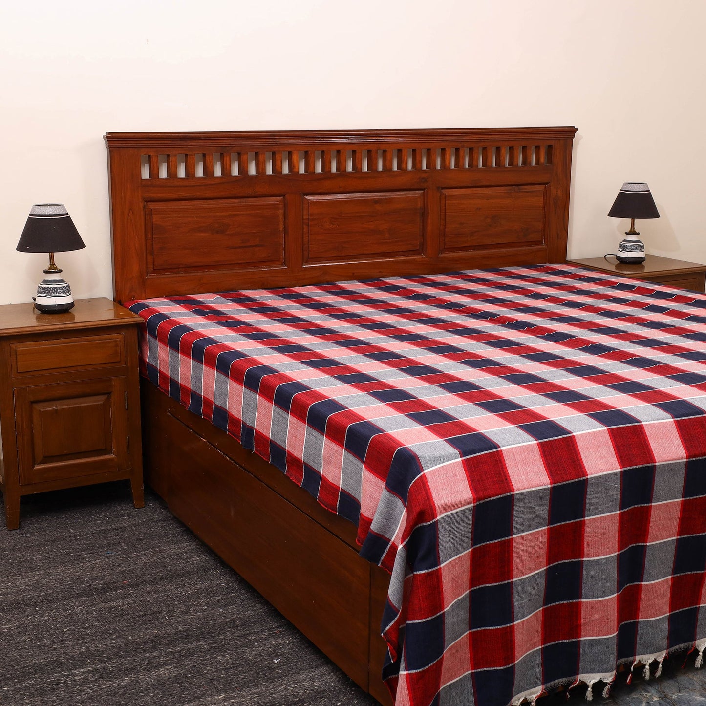 Multicolor - cotton double handloom bed cover (98 x 90 in)