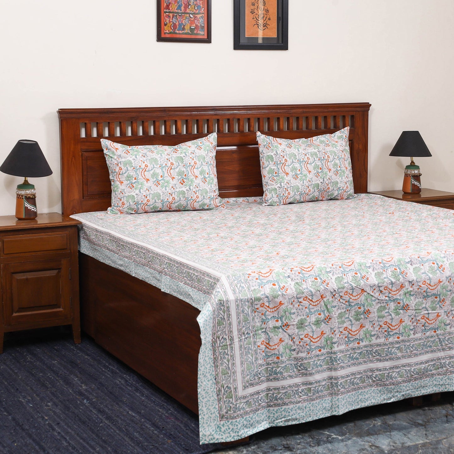 Cotton double sanganeri bed sheet set (108 x 90 in) 01