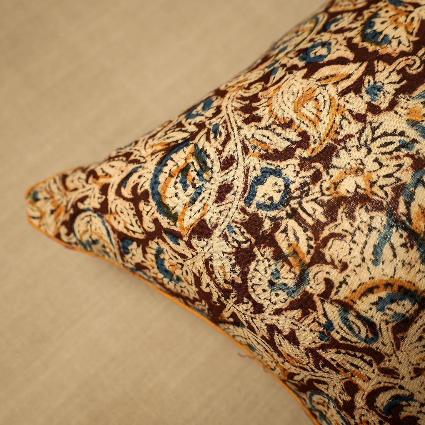 Multicolor - Block Print Cotton Kalamkari Cushion Cover (16 x 16 in) 09