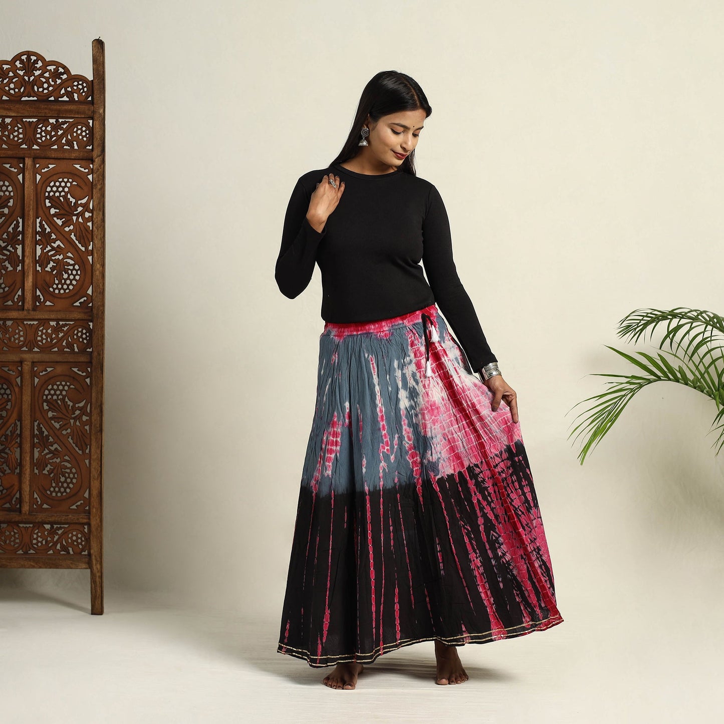Multicolor - Cotton Long Shibori Tie-Dye Skirt 02