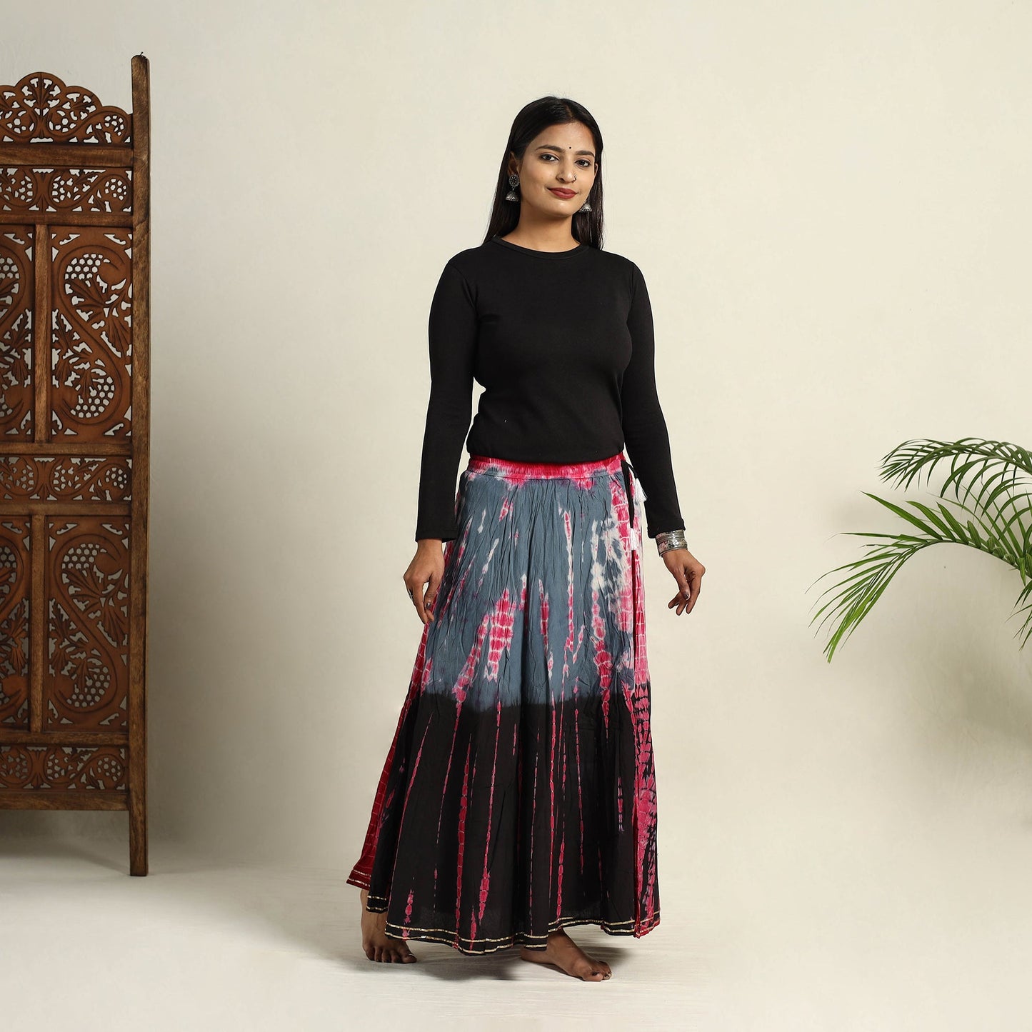 Multicolor - Cotton Long Shibori Tie-Dye Skirt 02