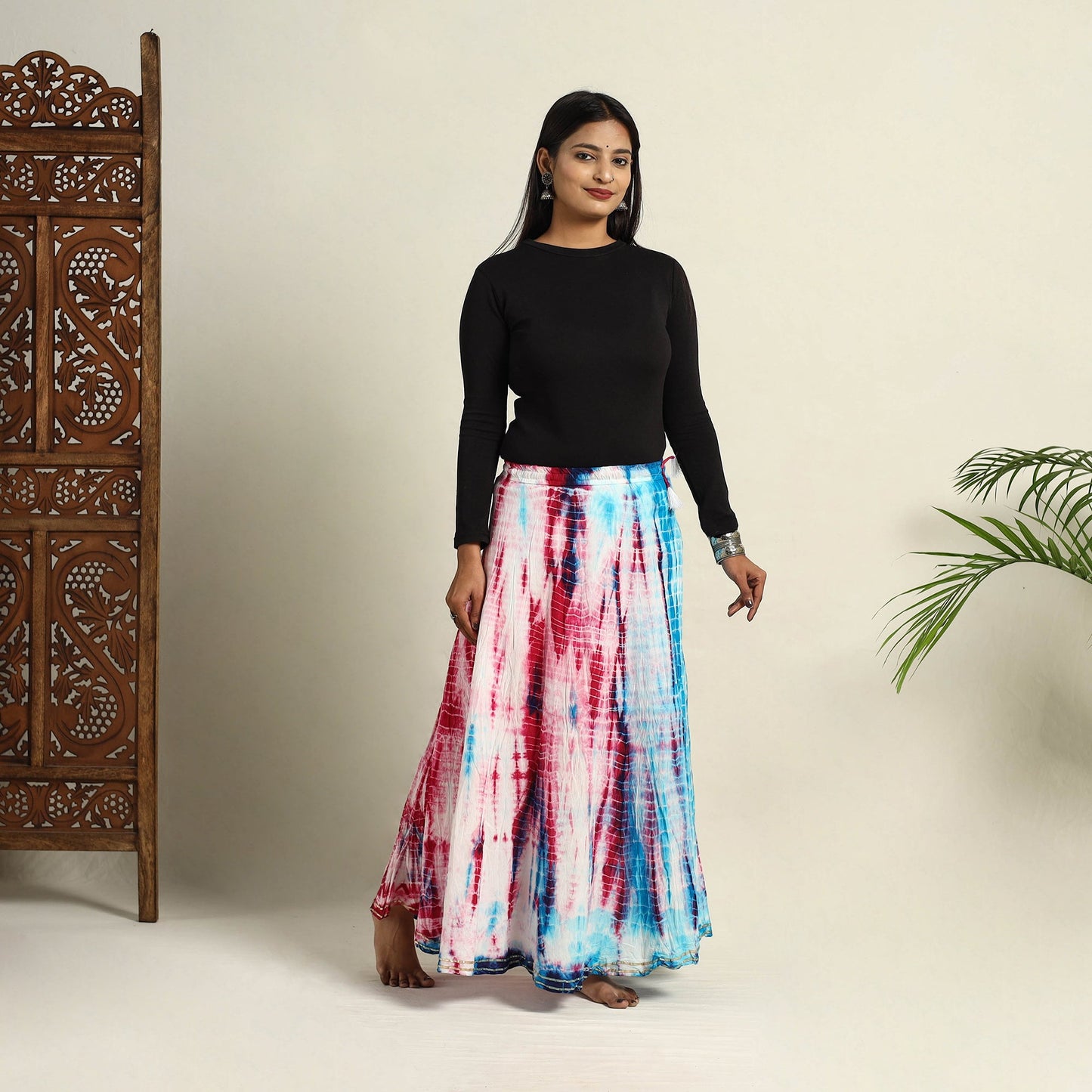 Buy Multicolor Cotton Long Shibori Tie-Dye Skirt