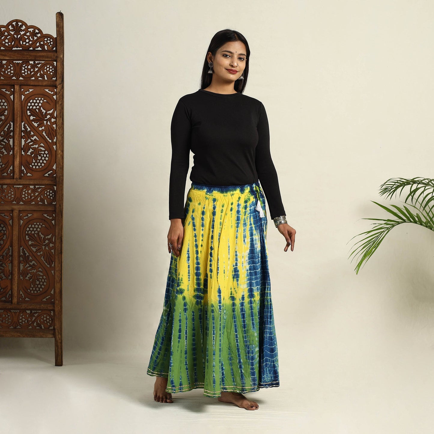 Multicolor - Cotton Long Shibori Tie-Dye Skirt 08