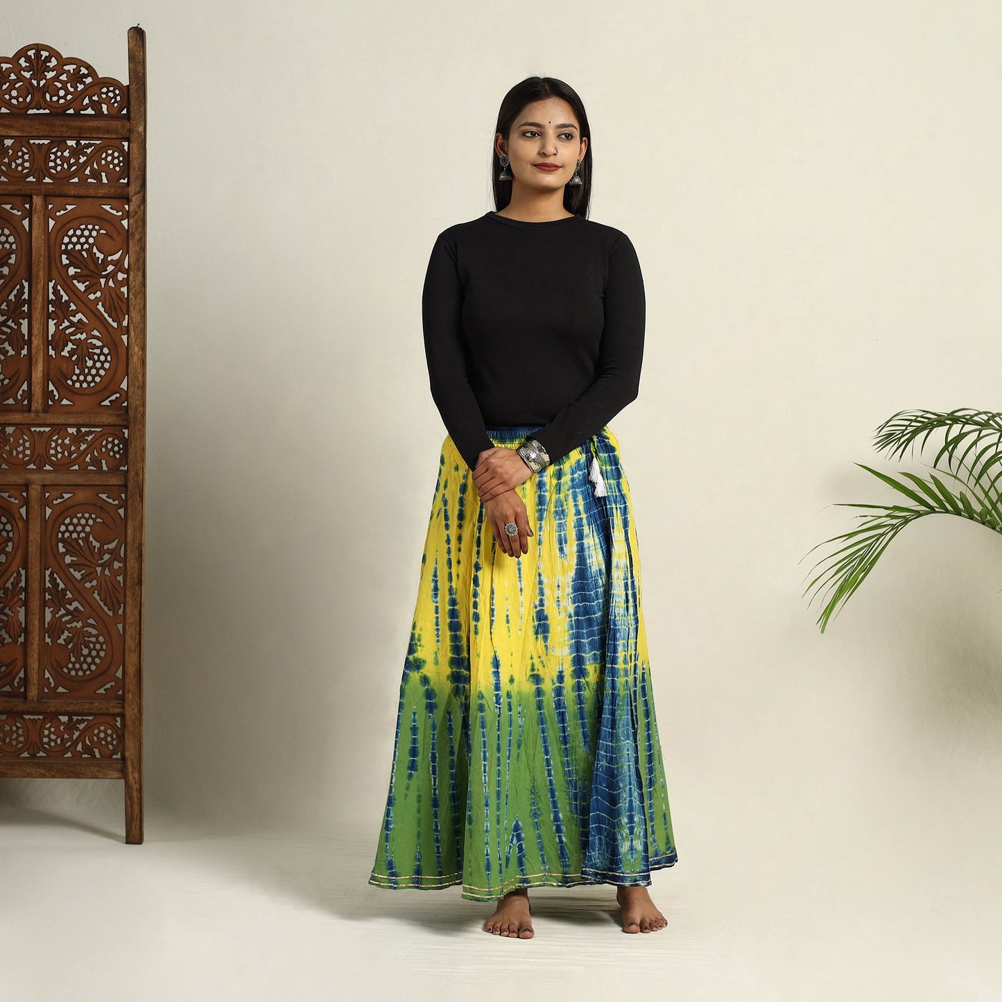 Multicolor - Cotton Long Shibori Tie-Dye Skirt 08