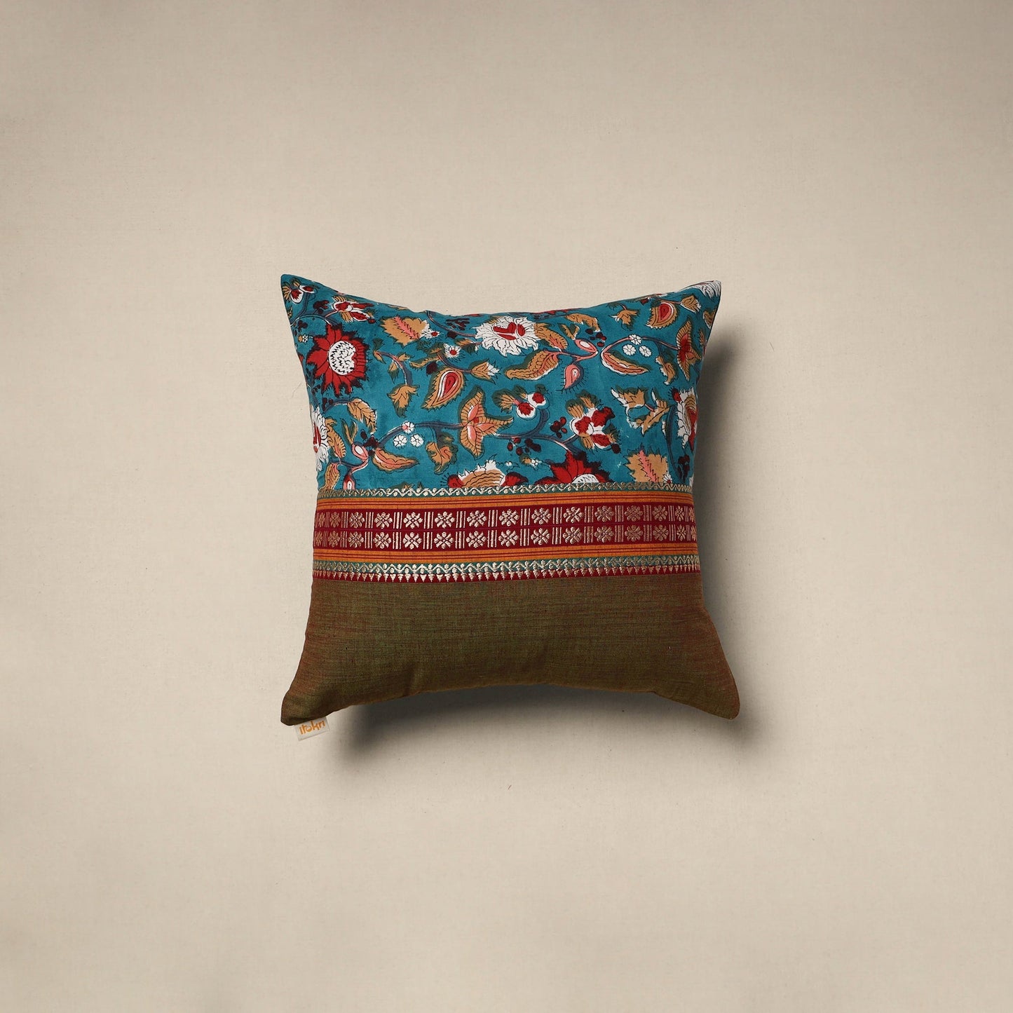 Dharwad & sanganeri patch cotton cushion cover 13