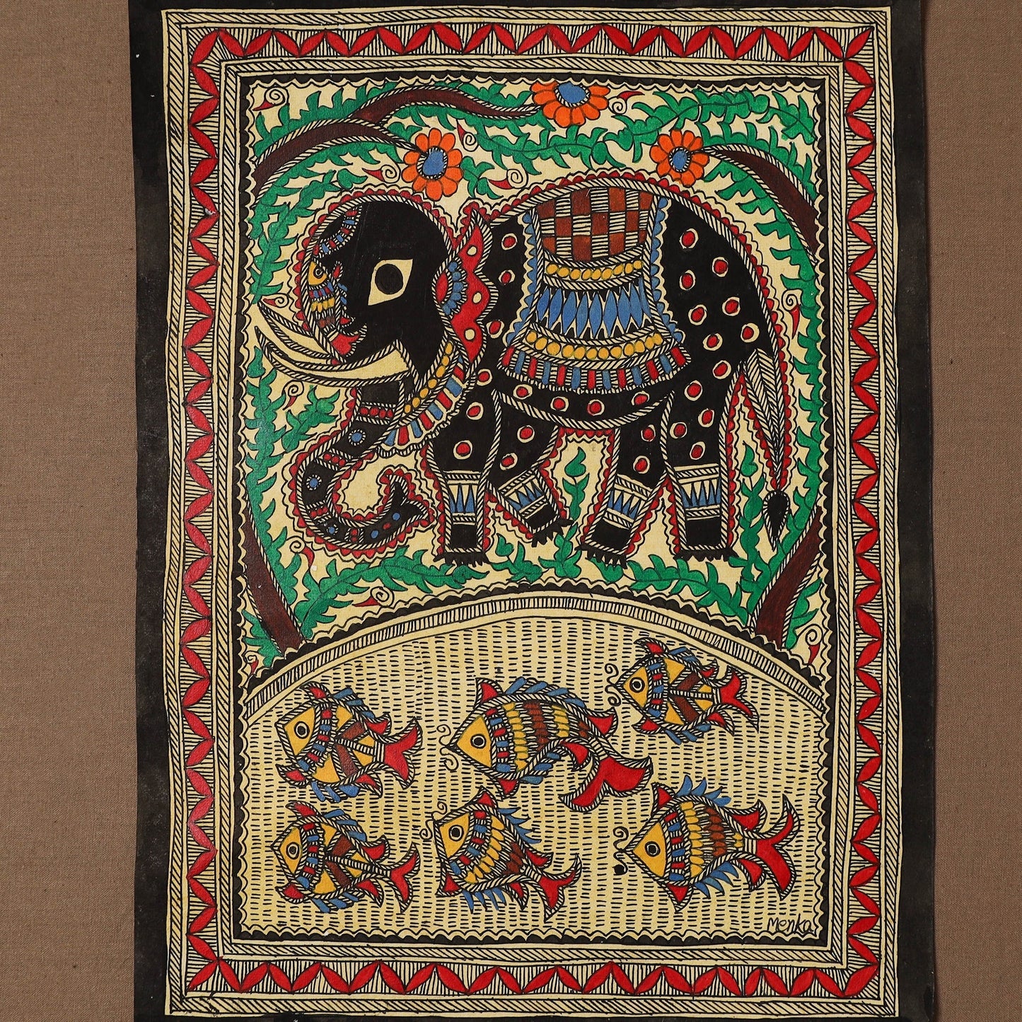 Handpainted madhubani painting by hira devi (14 x 11 in) 34