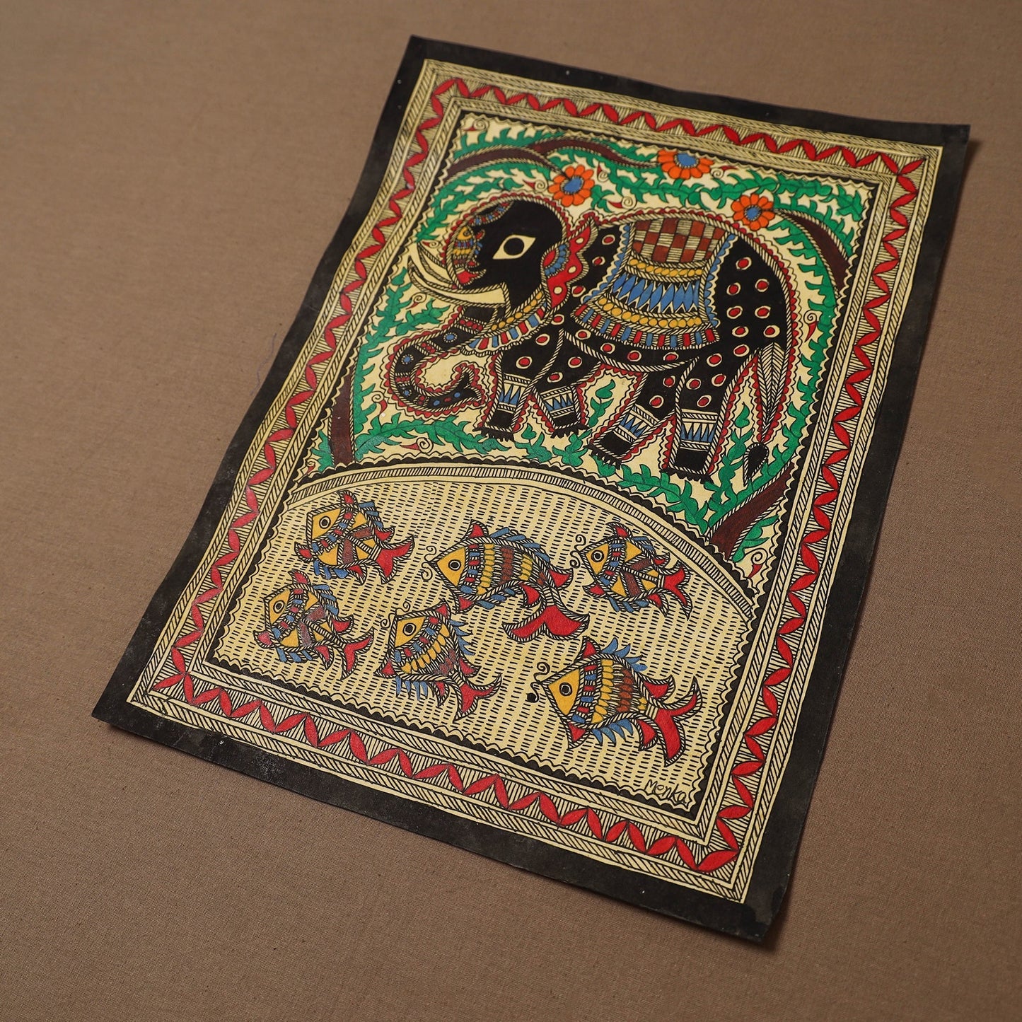 Handpainted madhubani painting by hira devi (14 x 11 in) 34