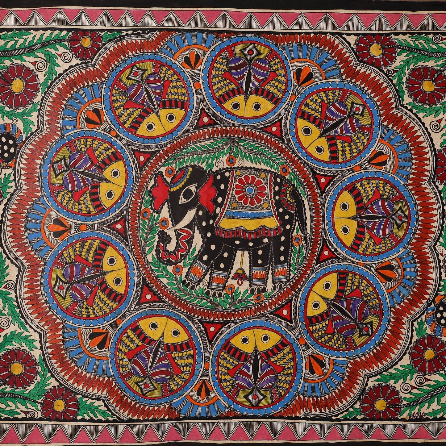 Handpainted madhubani painting by hira devi (22 x 30 in) 03