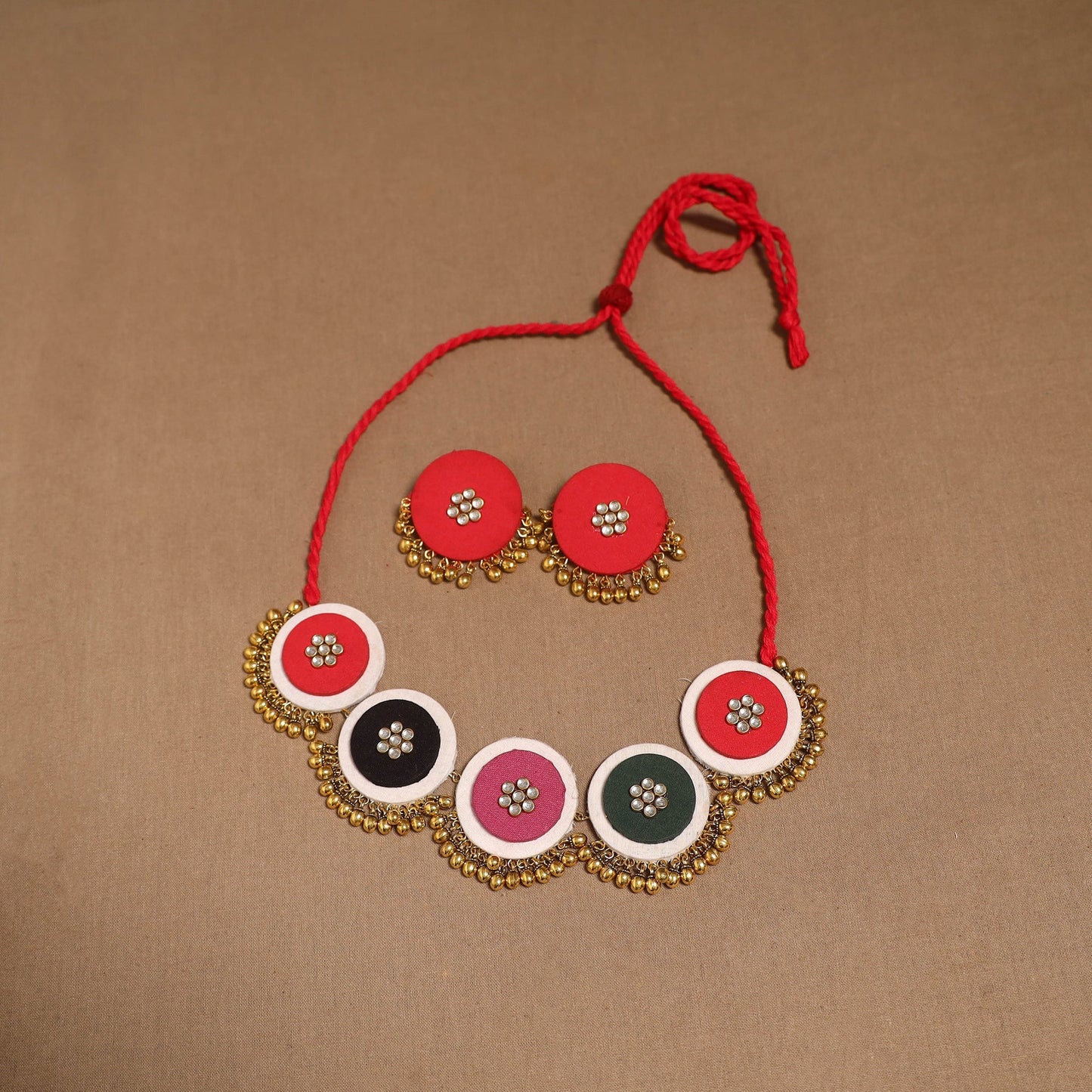 Fabart ghungroo & kundan work necklace set 23 - handcrafted