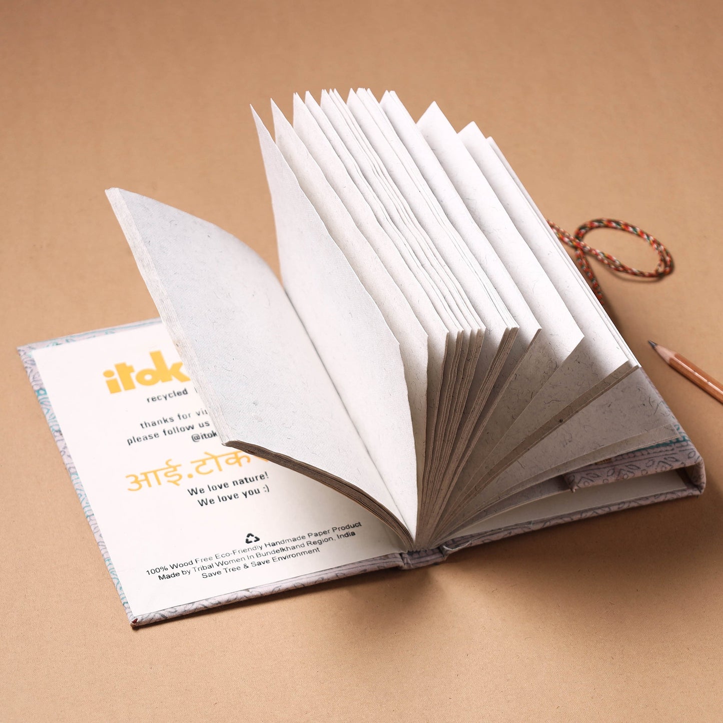 Multicolor - Fabric Cover Handmade Paper Notebook with Thread Lock