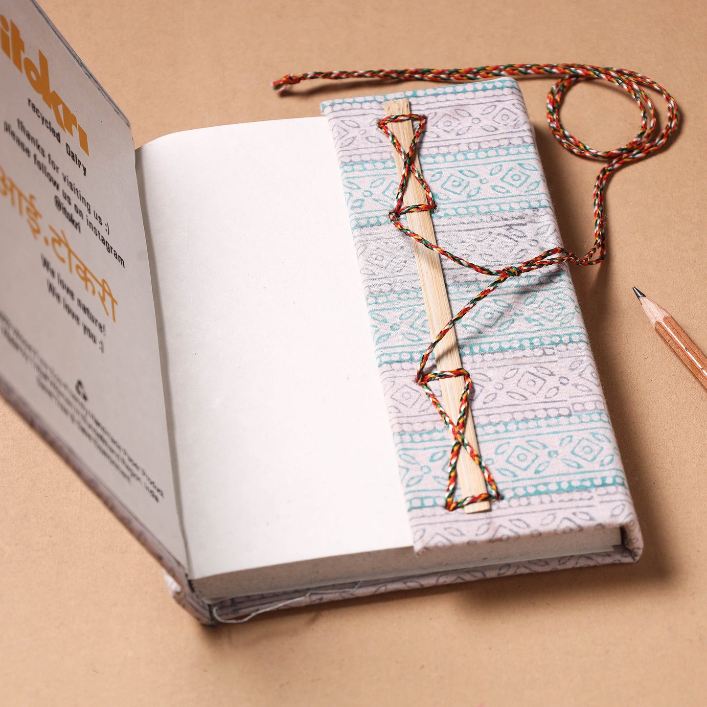 Multicolor - Fabric Cover Handmade Paper Notebook with Thread Lock