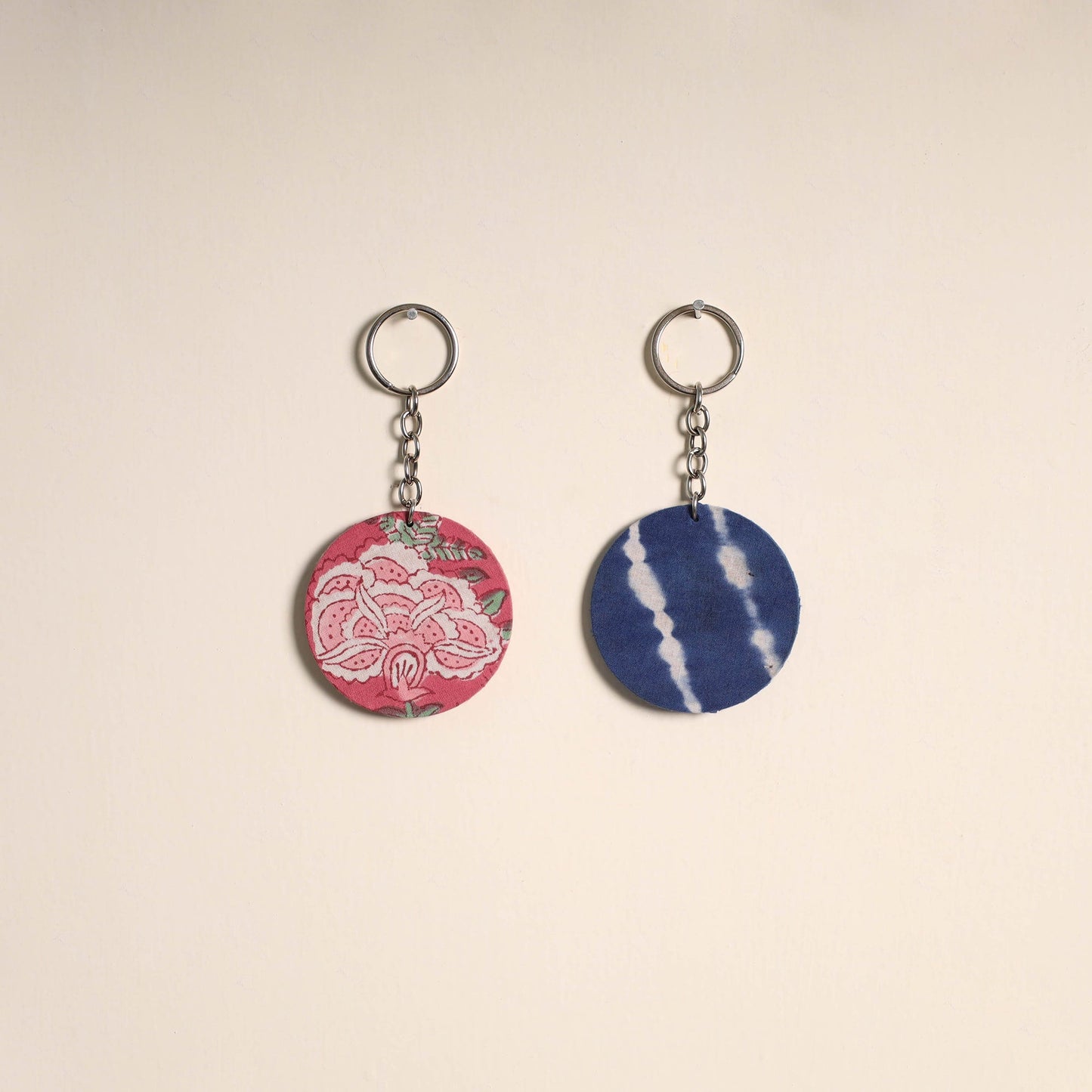 Multicolor - fabric-embellished wood keychain (set of 2) 05