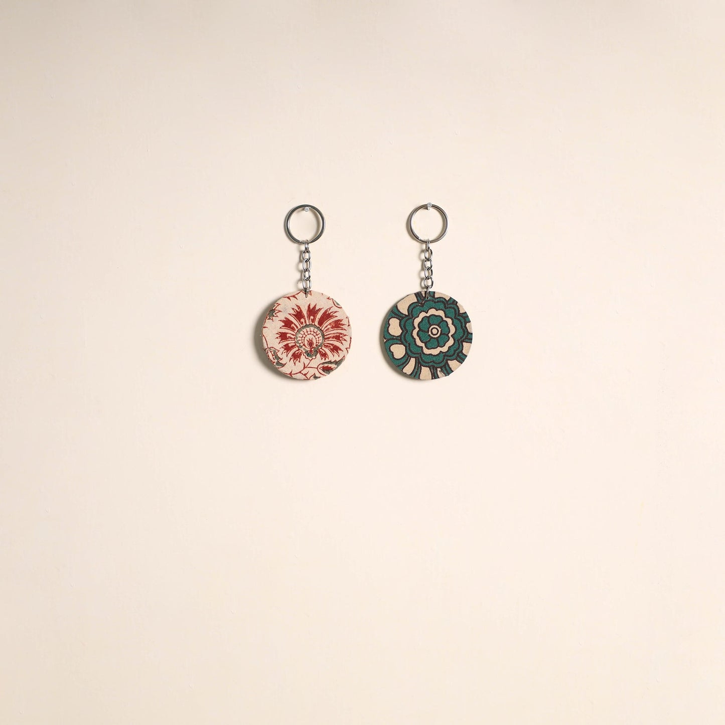 Multicolor - fabric-embellished wood keychain (set of 2) 13