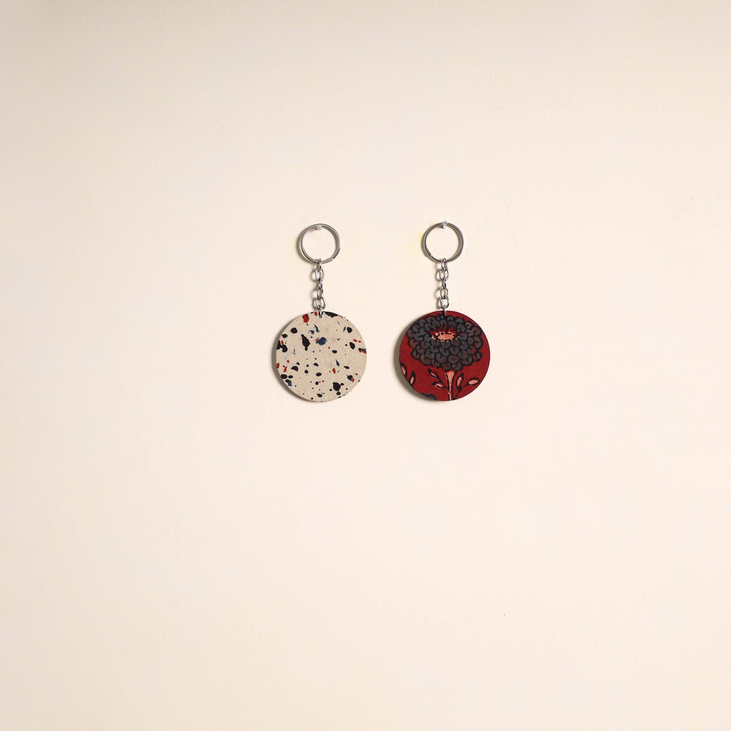 Multicolor - fabric-embellished wood keychain (set of 2) 20