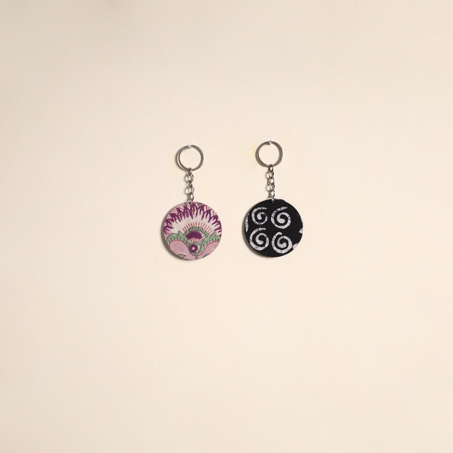 Multicolor - fabric-embellished wood keychain (set of 2) 35