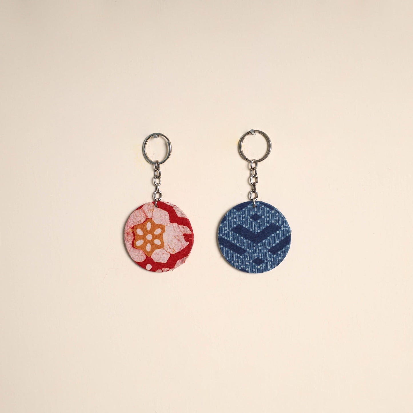 Multicolor - fabric-embellished wood keychain (set of 2) 42