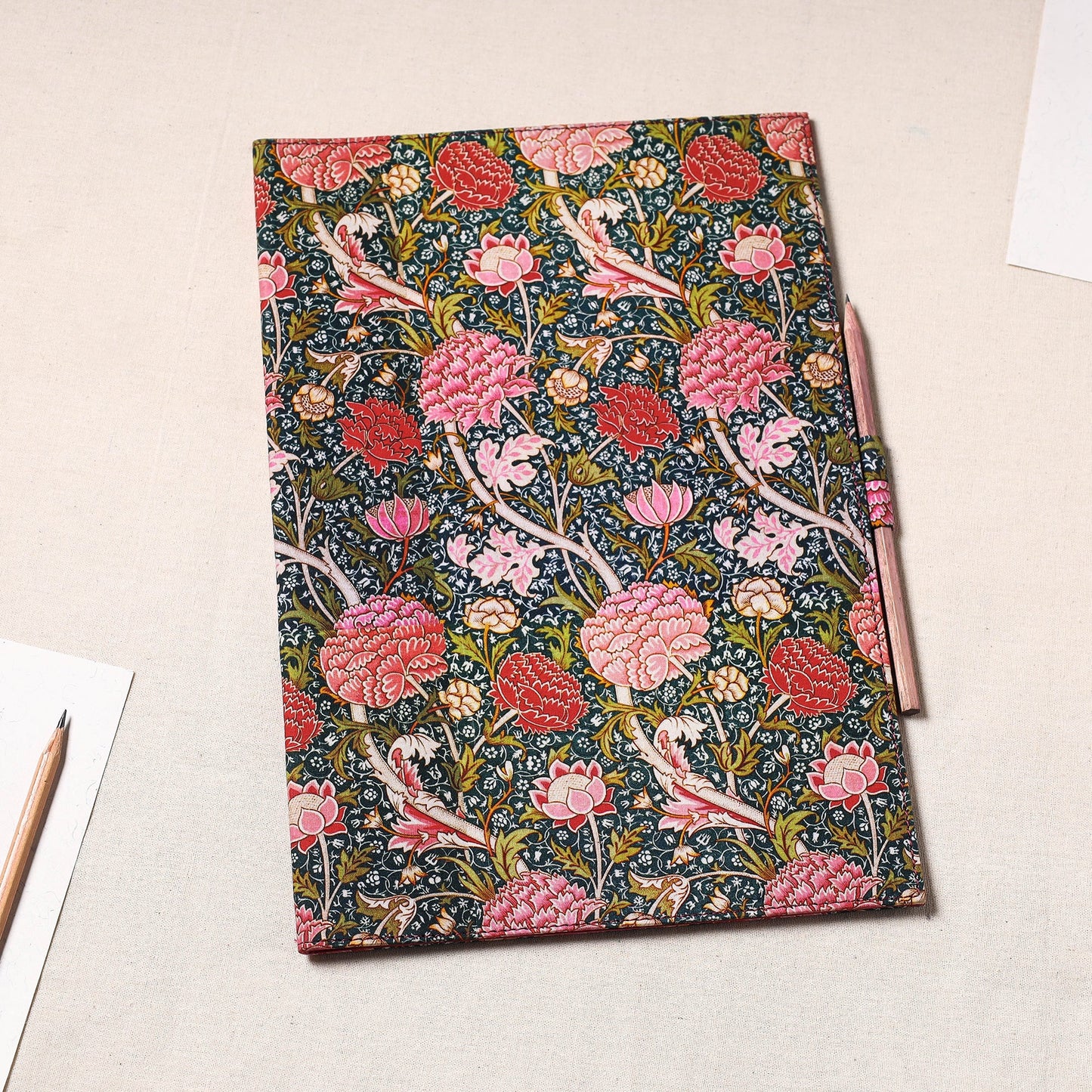 Multicolor Floral Printed Handcrafted File Folder with Pencil