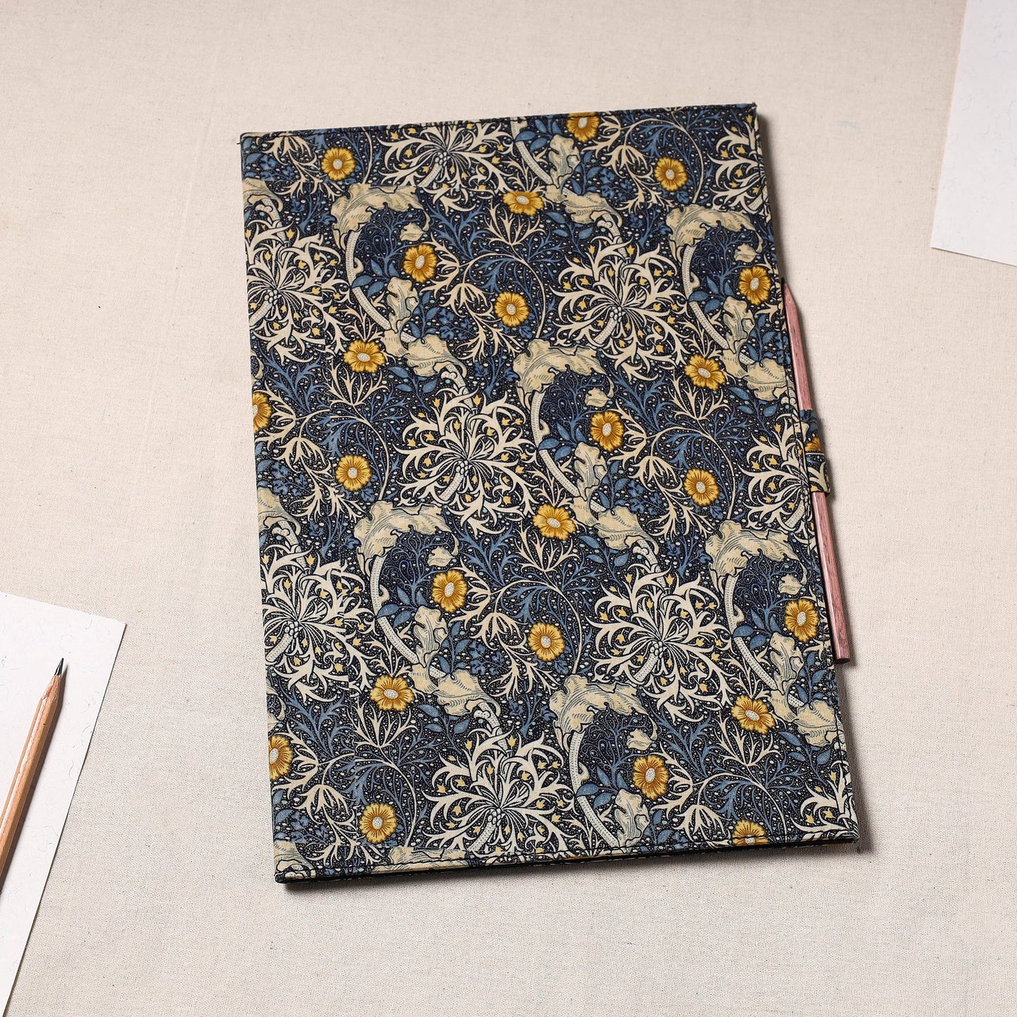 Multicolor Floral Printed Handcrafted File Folder with Pencil