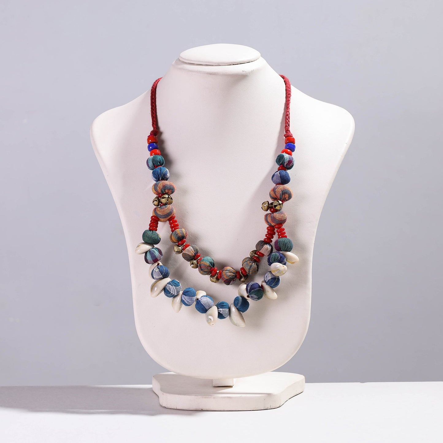Gamcha Fabric Cowry & Beadwork Necklace by Rangila Dhaga