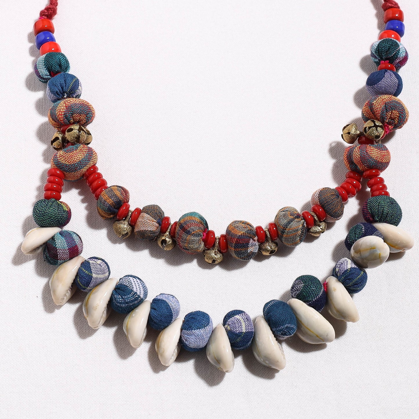 Gamcha Fabric Cowry & Beadwork Necklace by Rangila Dhaga