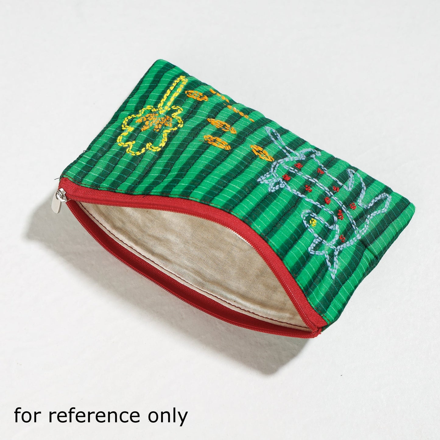 Multicolor Gamcha Fabric Hand Embroidered Cotton Pouch