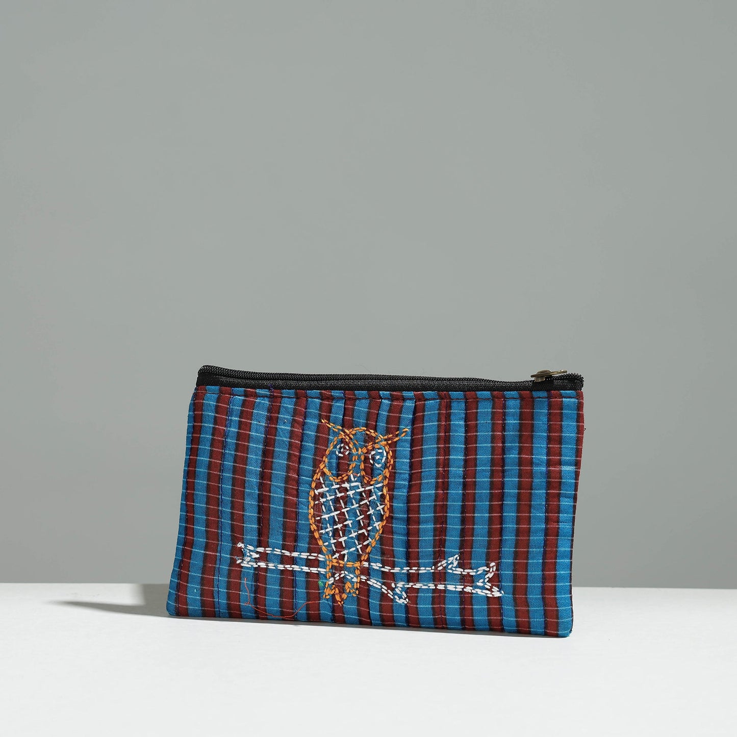 Multicolor Gamcha Fabric Hand Embroidered Jewelry Pouch