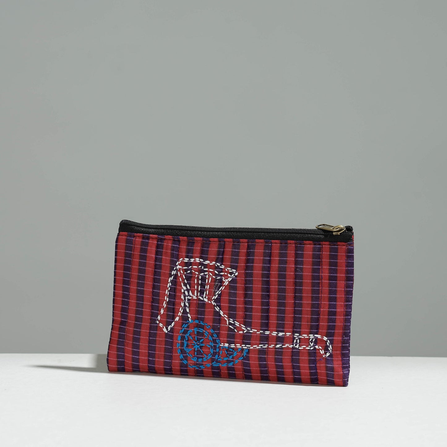 Multicolor Gamcha Fabric Hand Embroidered Jewelry Pouch