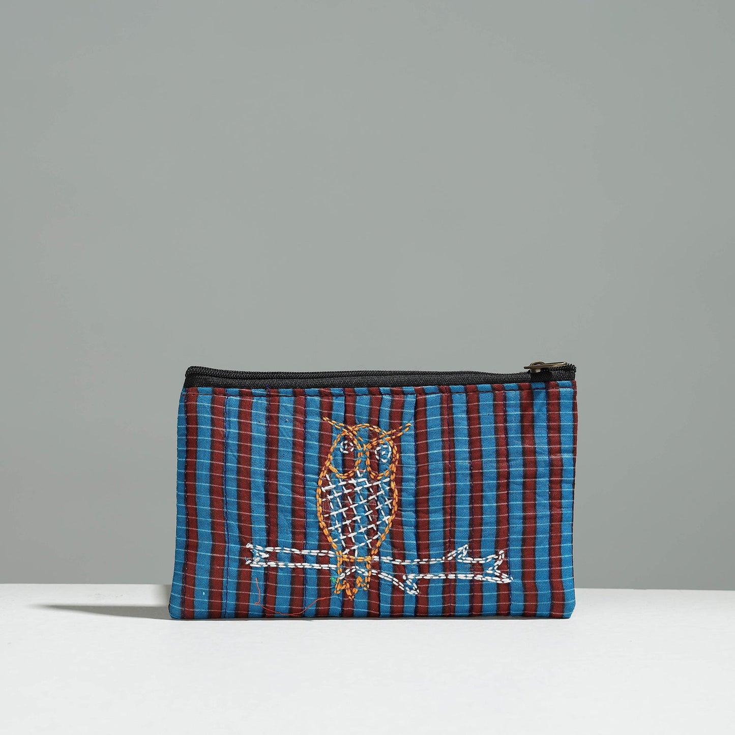 Multicolor Gamcha Fabric Hand Embroidered Jewelry Pouch