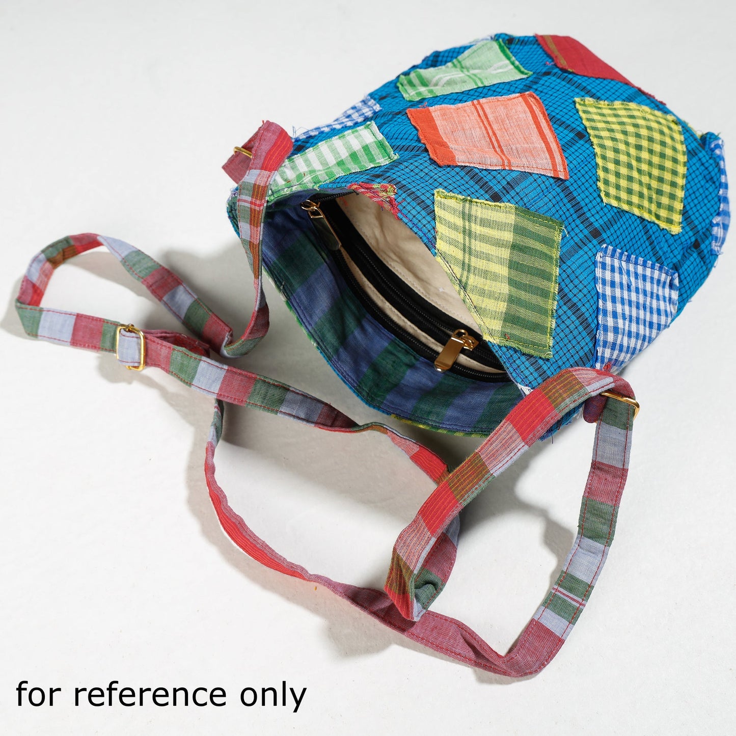 Multicolor Gamcha Fabric Hand Embroidered Sling Bag