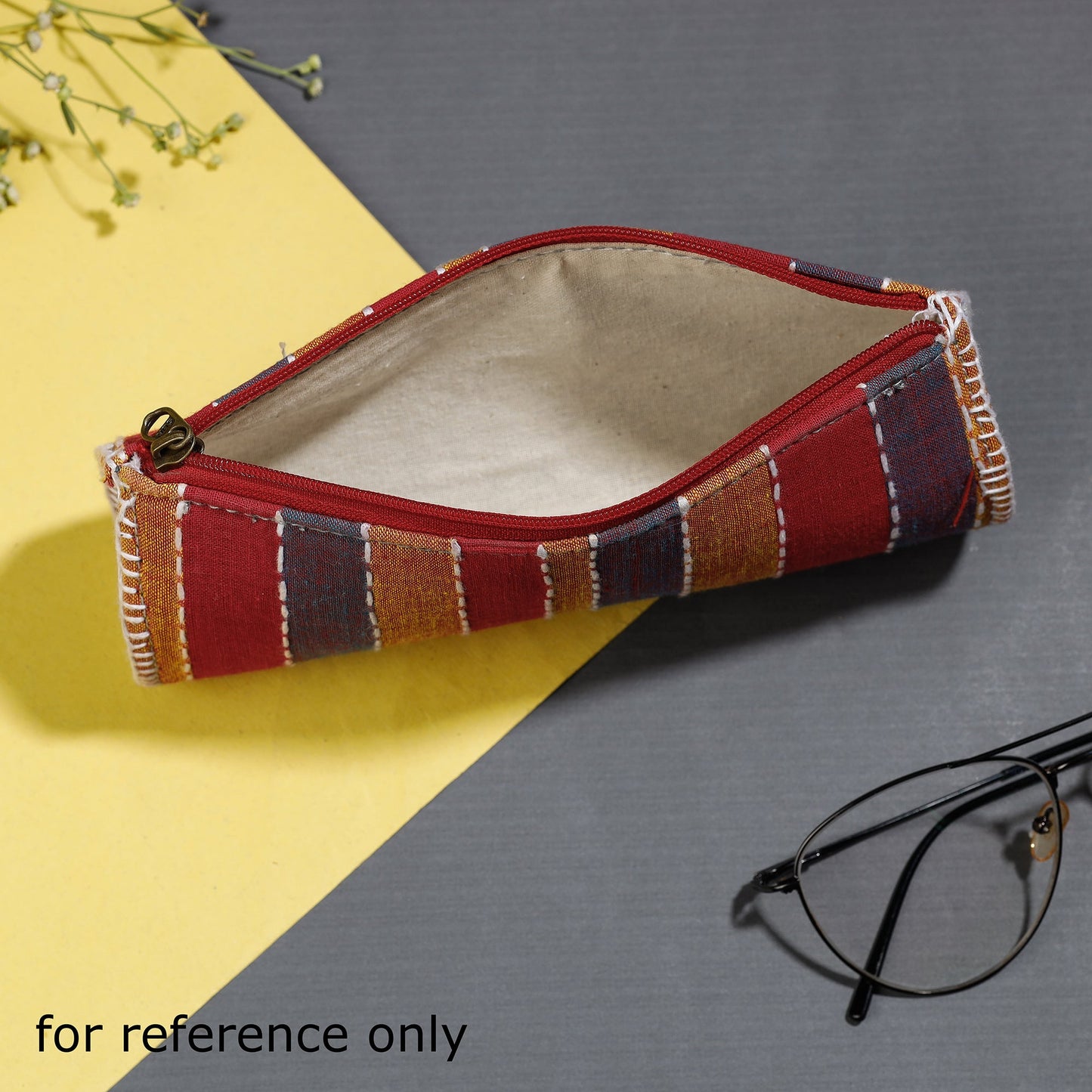 Multicolor Gamcha Fabric Hand Embroidered Spectacle Case